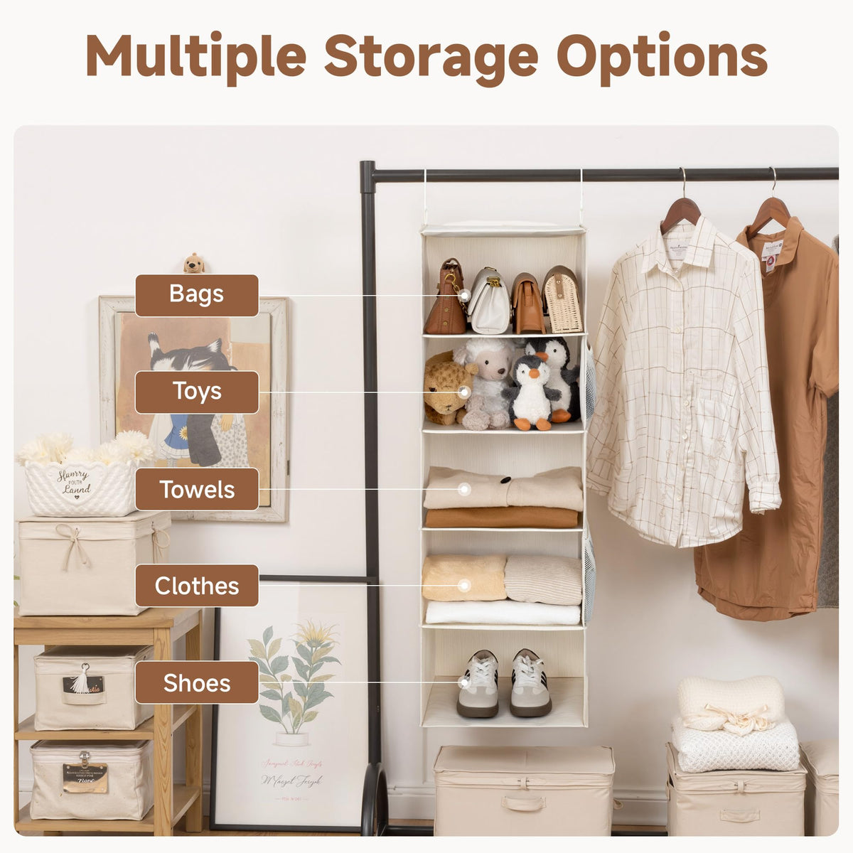 StorageWorks durable canvas with MDF board supports up to 50 lbs for sturdy storage.