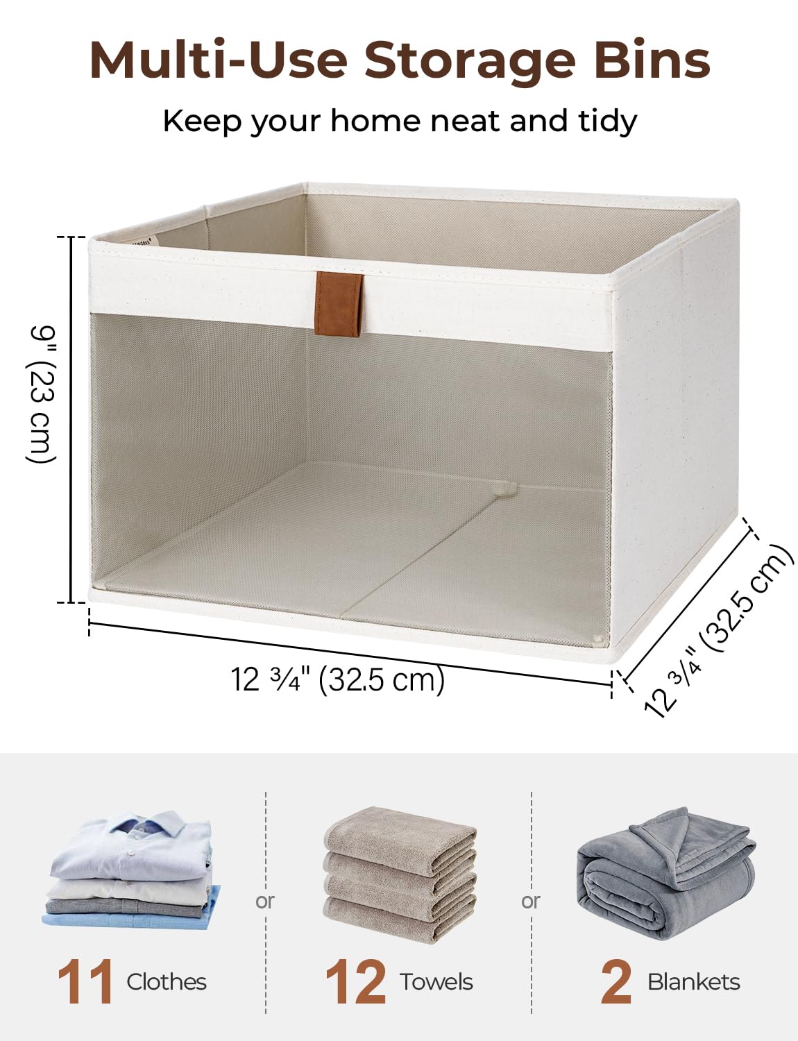 StorageWorks durable beige fabric basket for breathable, sturdy storage.