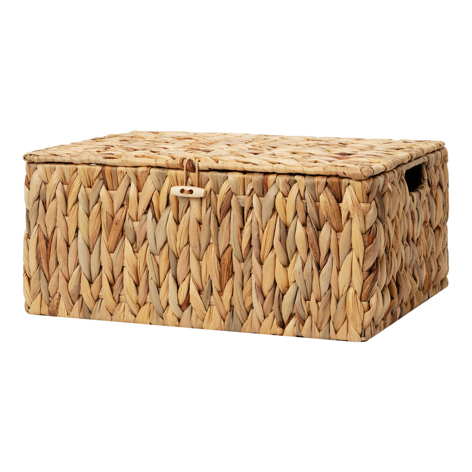 StorageWorks extra large wicker basket with lid on a shelf for dust-free storage