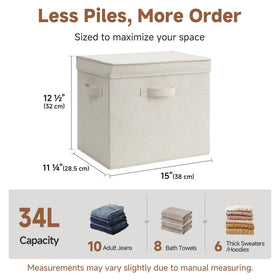 StorageWorks fabric bin with decorative handles in beige for easy pull-out