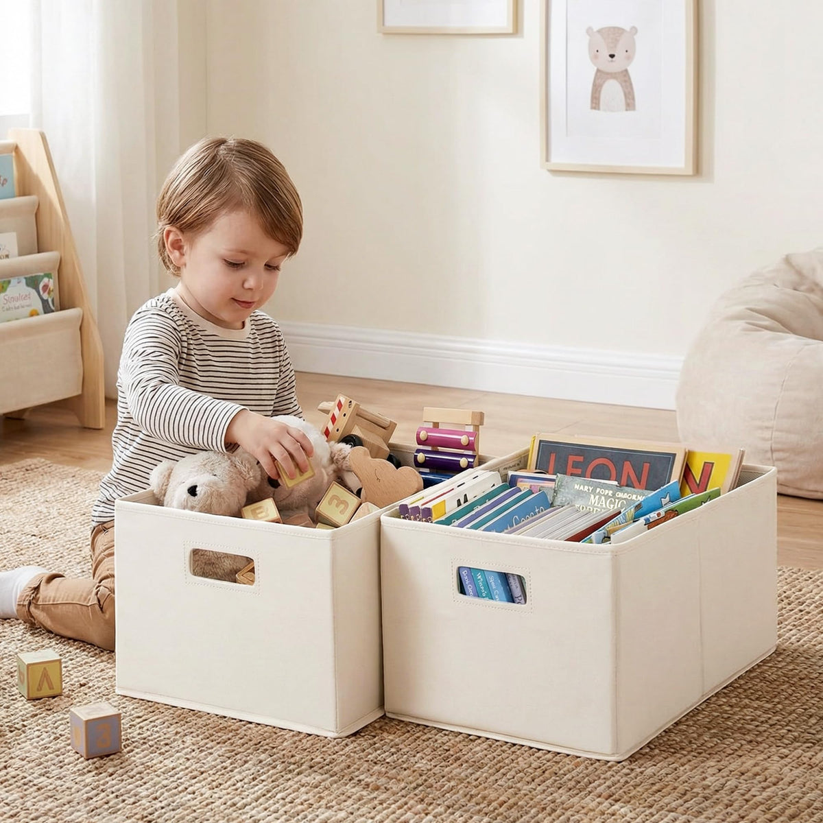 Soft cotton touch StorageWorks bin adds gentle texture for nursery items