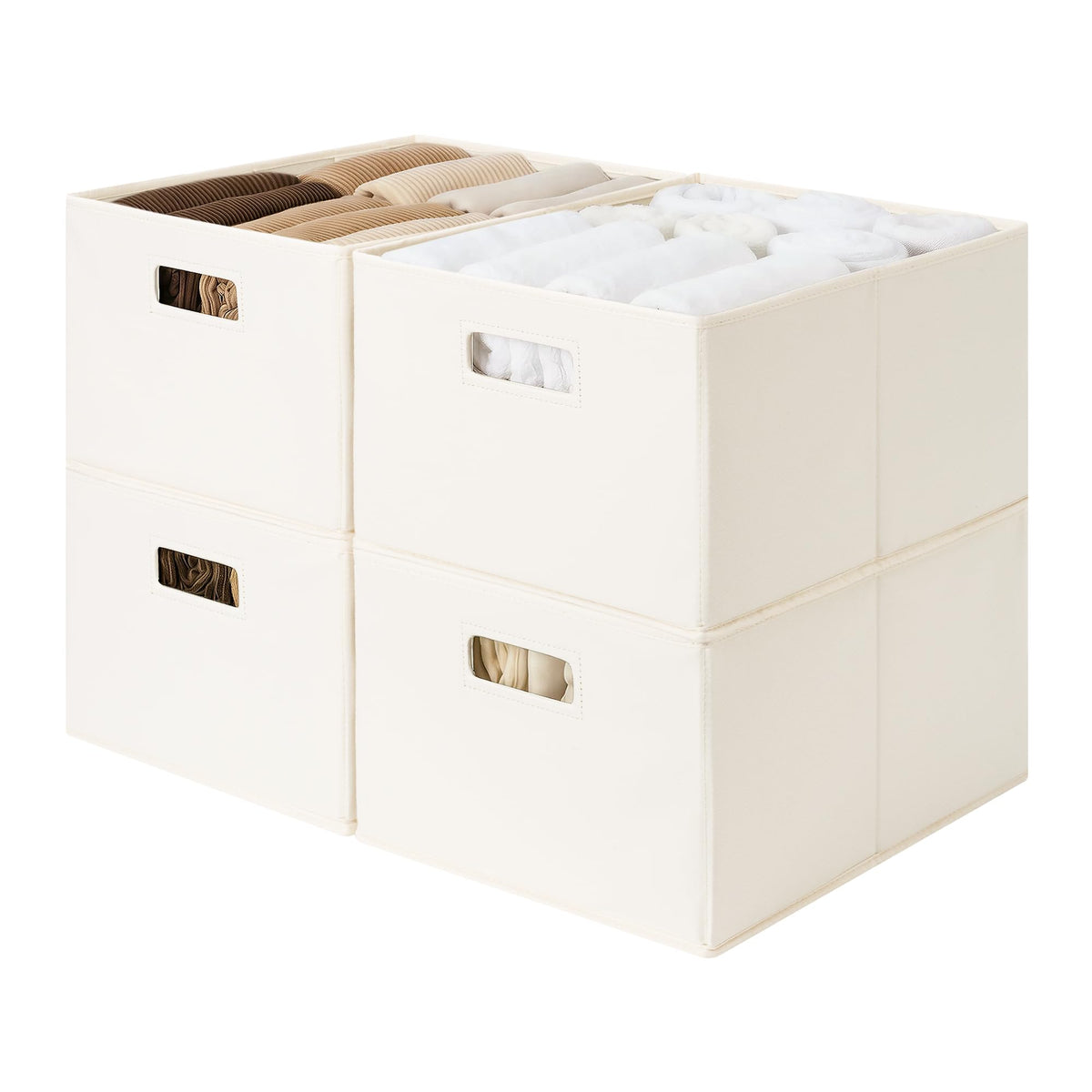 StorageWorks fabric storage bin with cutout handles for easy grip on shelves