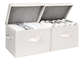 StorageWorks fabric storage bins with lid in beige for organized shelves