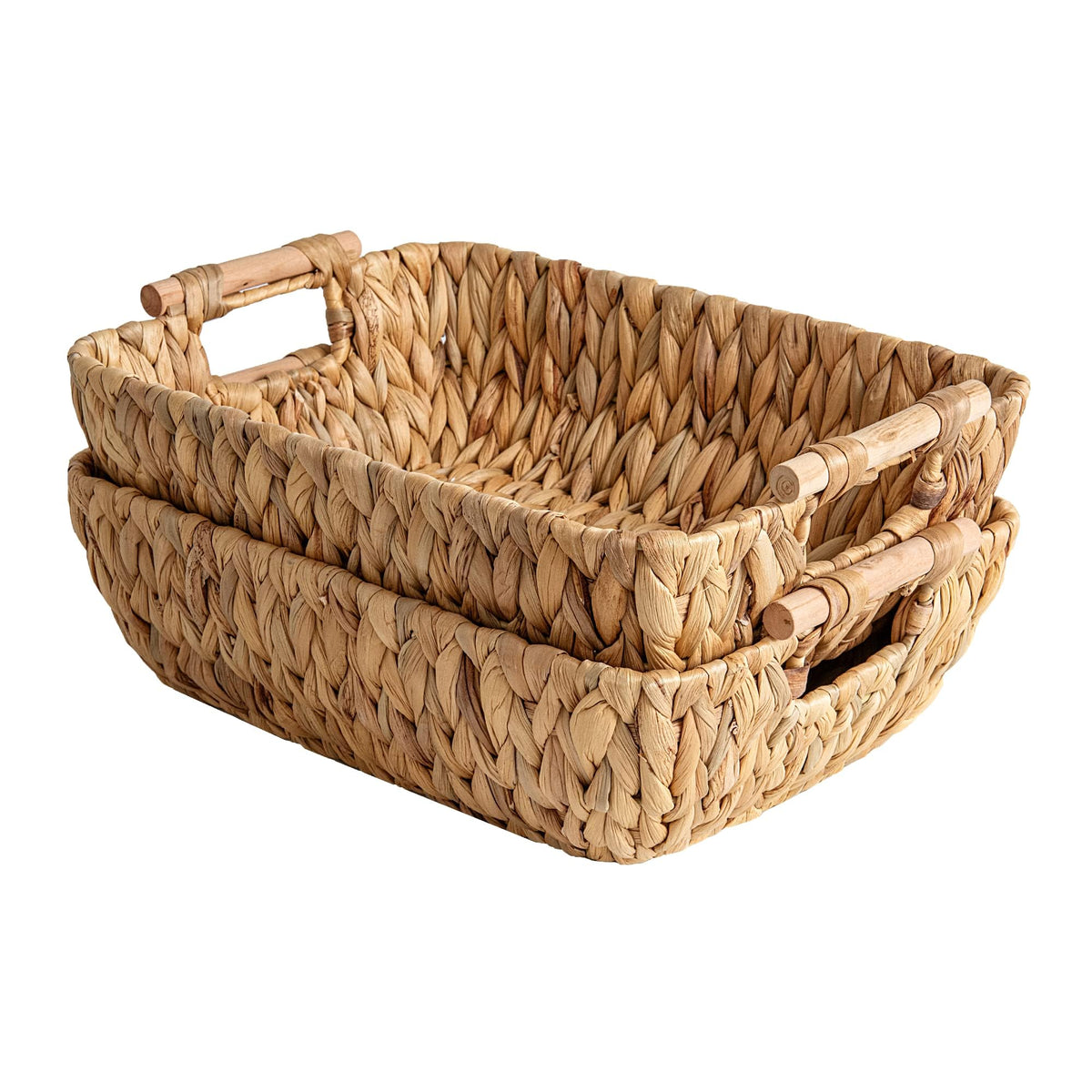 StorageWorks hand-woven large basket with wooden handles for stylish bathroom storage