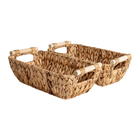 StorageWorks handwoven small wicker basket with wooden handles for bathroom storage
