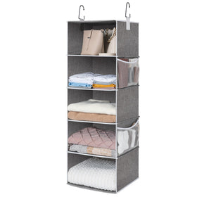 StorageWorks hanging closet organizer with five shelves keeps clothes neatly stored.
