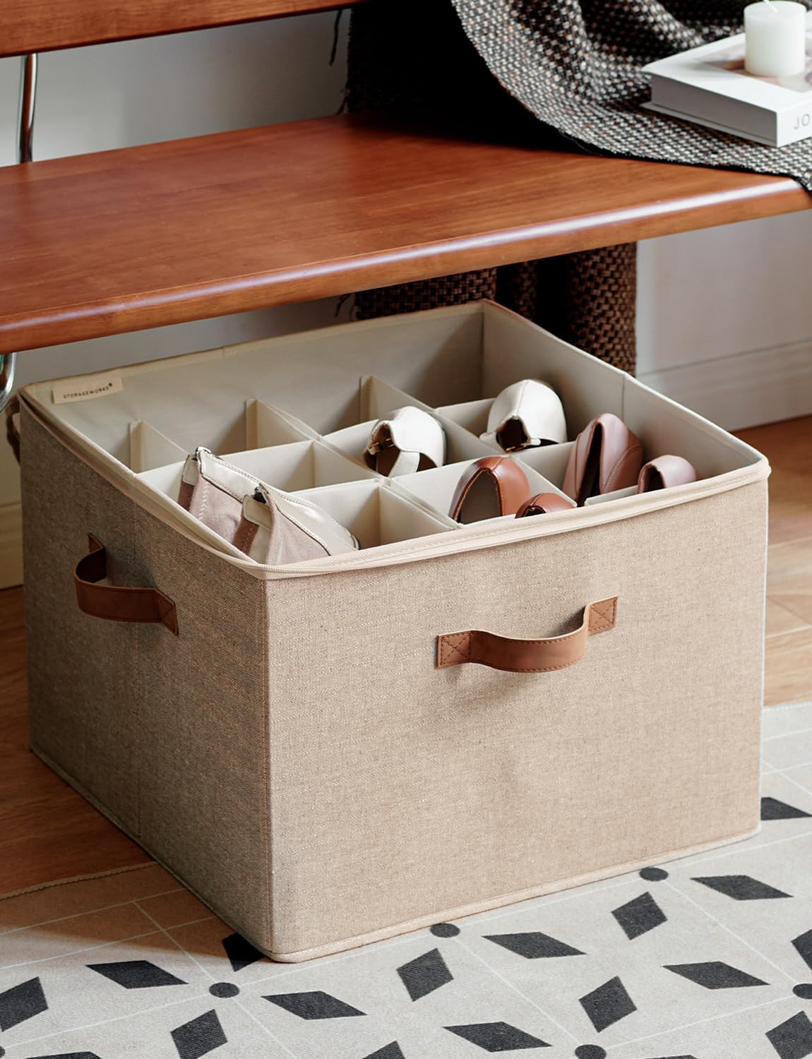 StorageWorks holds up to 16 pairs for organized entryways.