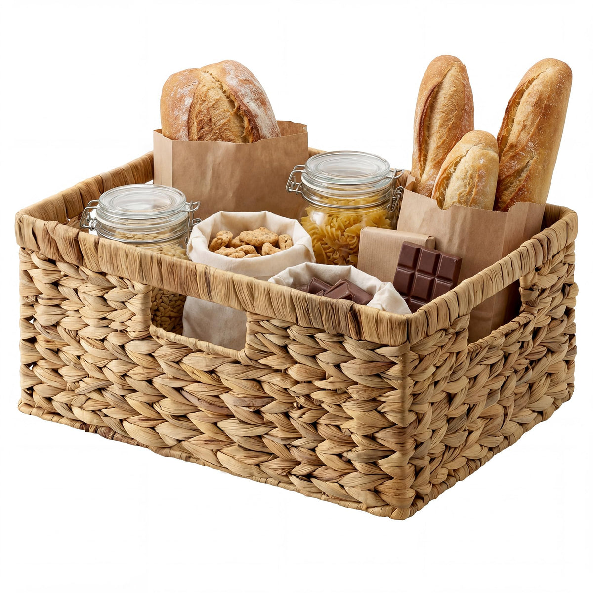 StorageWorks large rectangular wicker basket with water hyacinth weave for stylish organization.