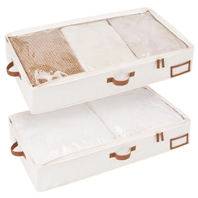 StorageWorks large under-bed bin with lid visible, protecting contents from dust.