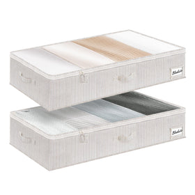StorageWorks large under bed container with transparent lid for quick content identification.