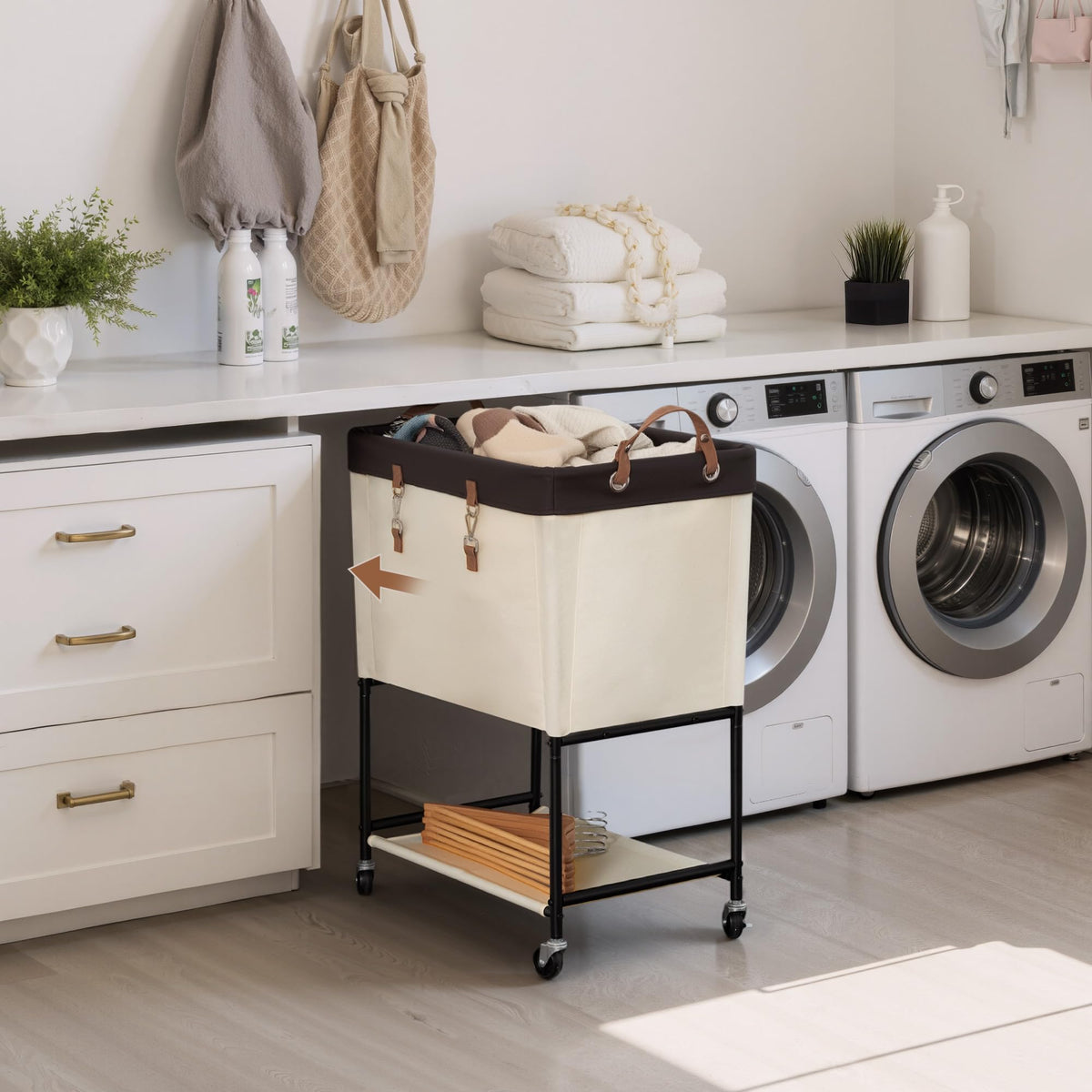 StorageWorks Laundry Cart in use in bedroom or dorm for sorting.