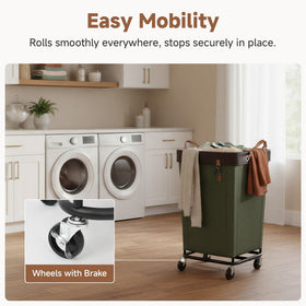 StorageWorks laundry cart with steel frame stays upright even when full.