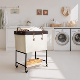StorageWorks Laundry Cart with rolling wheels for quiet movement.