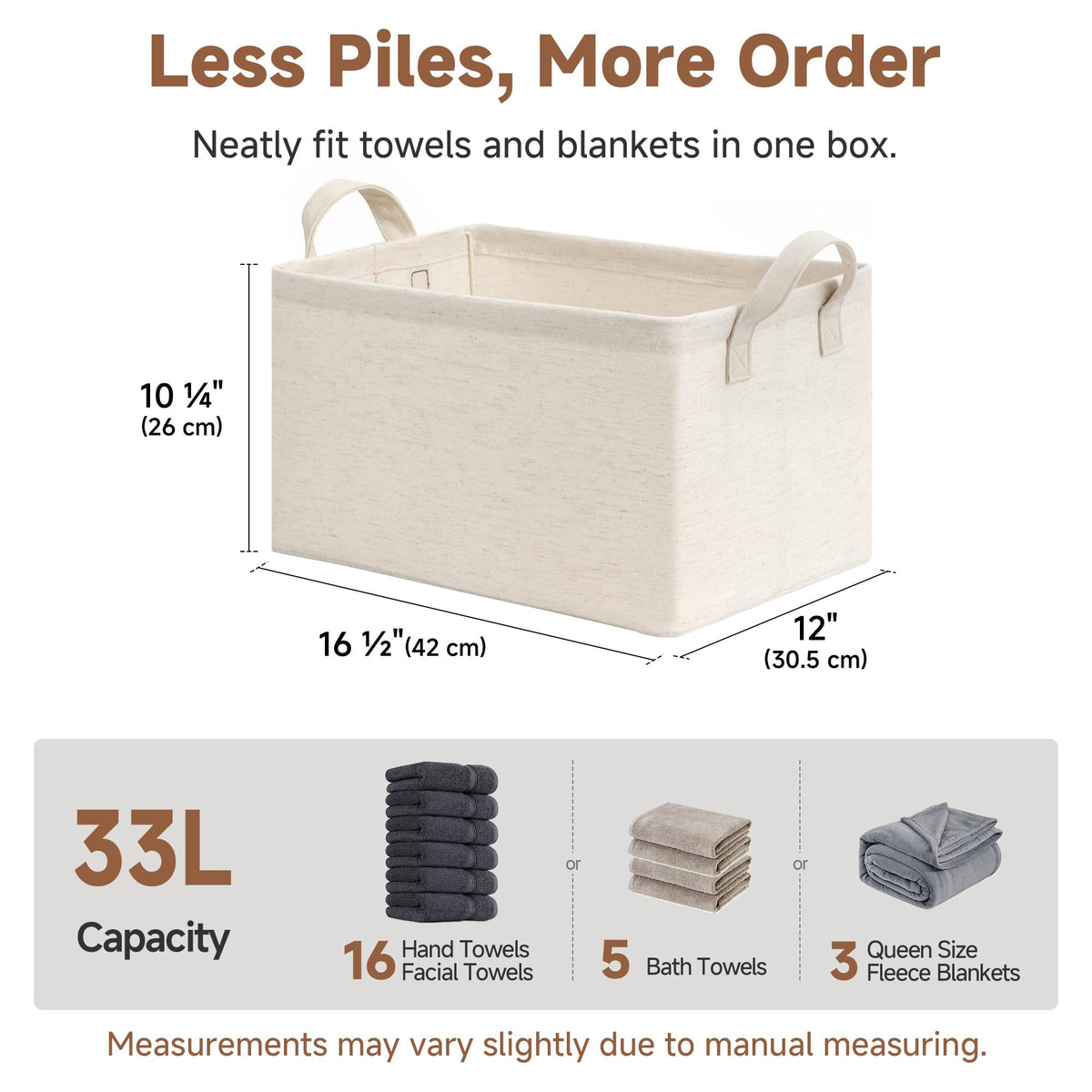 StorageWorks laundry room beige bins neatly organizing towels and linen