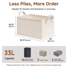 StorageWorks laundry room beige bins neatly organizing towels and linen