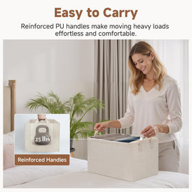 StorageWorks laundry towels bin in beige linen for towels and toys.