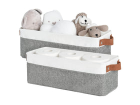 StorageWorks narrow bin in a closet, adding slim storage for clothes and accessories.