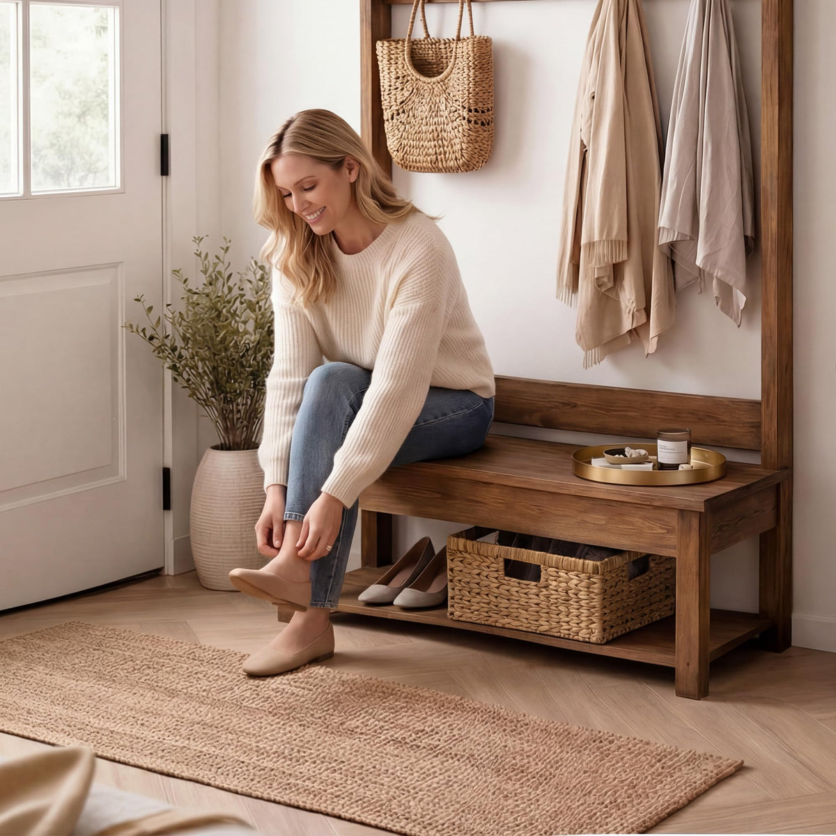 StorageWorks natural-toned basket complements kitchens, bathrooms, or bedrooms.