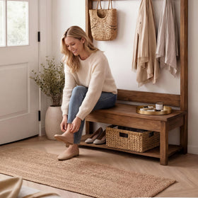 StorageWorks natural-toned basket complements kitchens, bathrooms, or bedrooms.