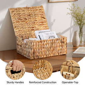 StorageWorks natural water hyacinth woven frame highlighting renewable material