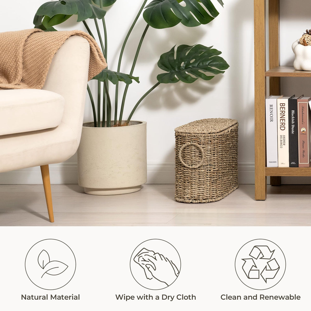 StorageWorks natural wicker bathroom decor complements modern and rustic spaces.
