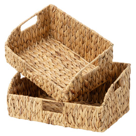 StorageWorks pantry basket with open-front top enables quick access on a kitchen shelf.
