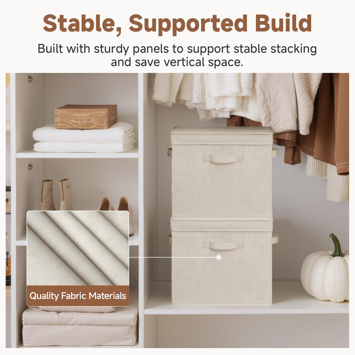 StorageWorks premium fabric storage bin in beige with reinforced structure
