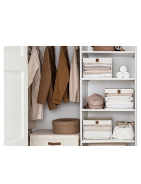StorageWorks bin with pull tabs for easy movement between shelves.