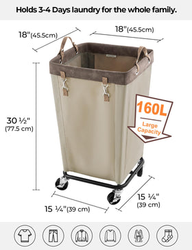 StorageWorks rolling laundry cart with wheels, side view highlights smooth mobility.