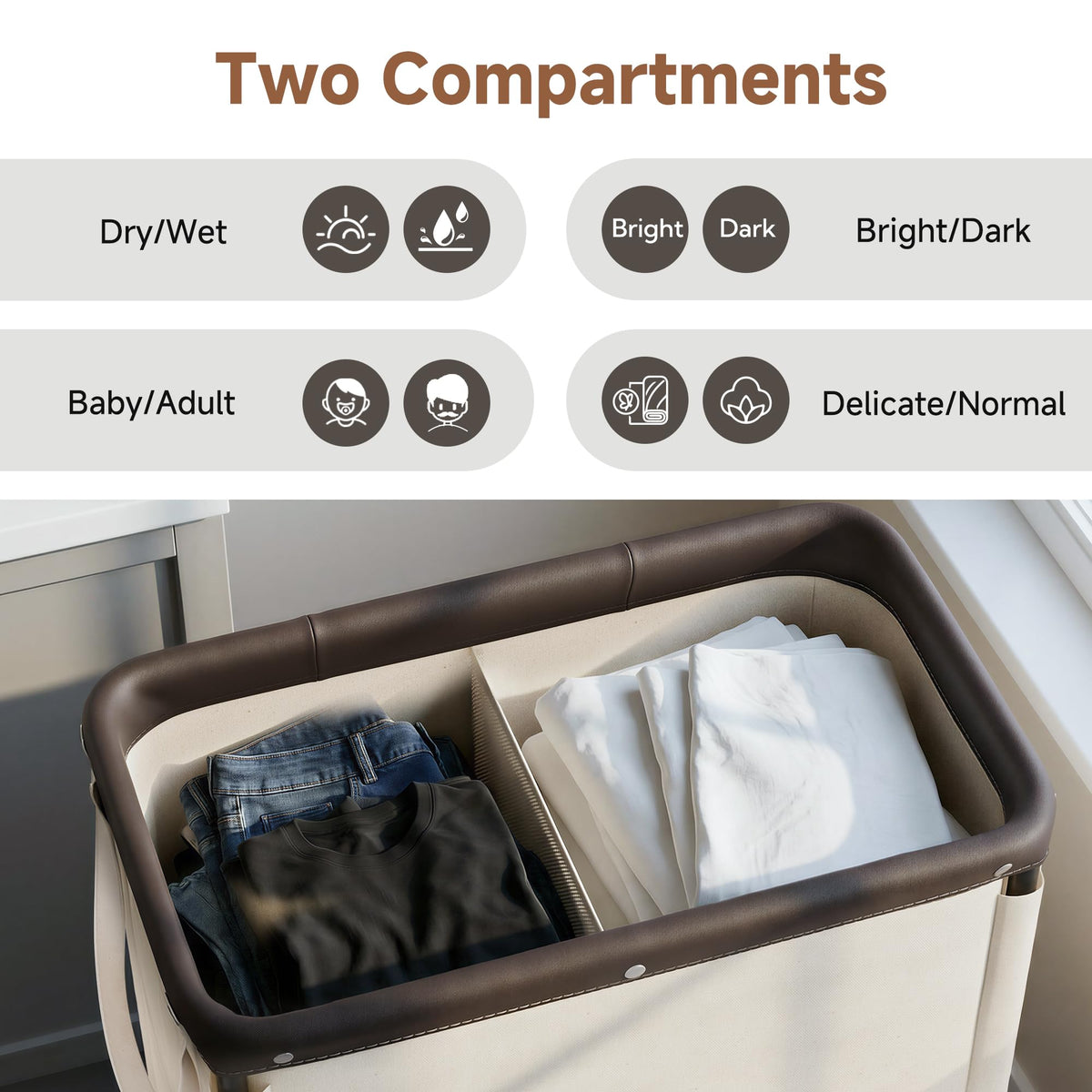 StorageWorks rolling laundry cart with smooth wheels for effortless mobility