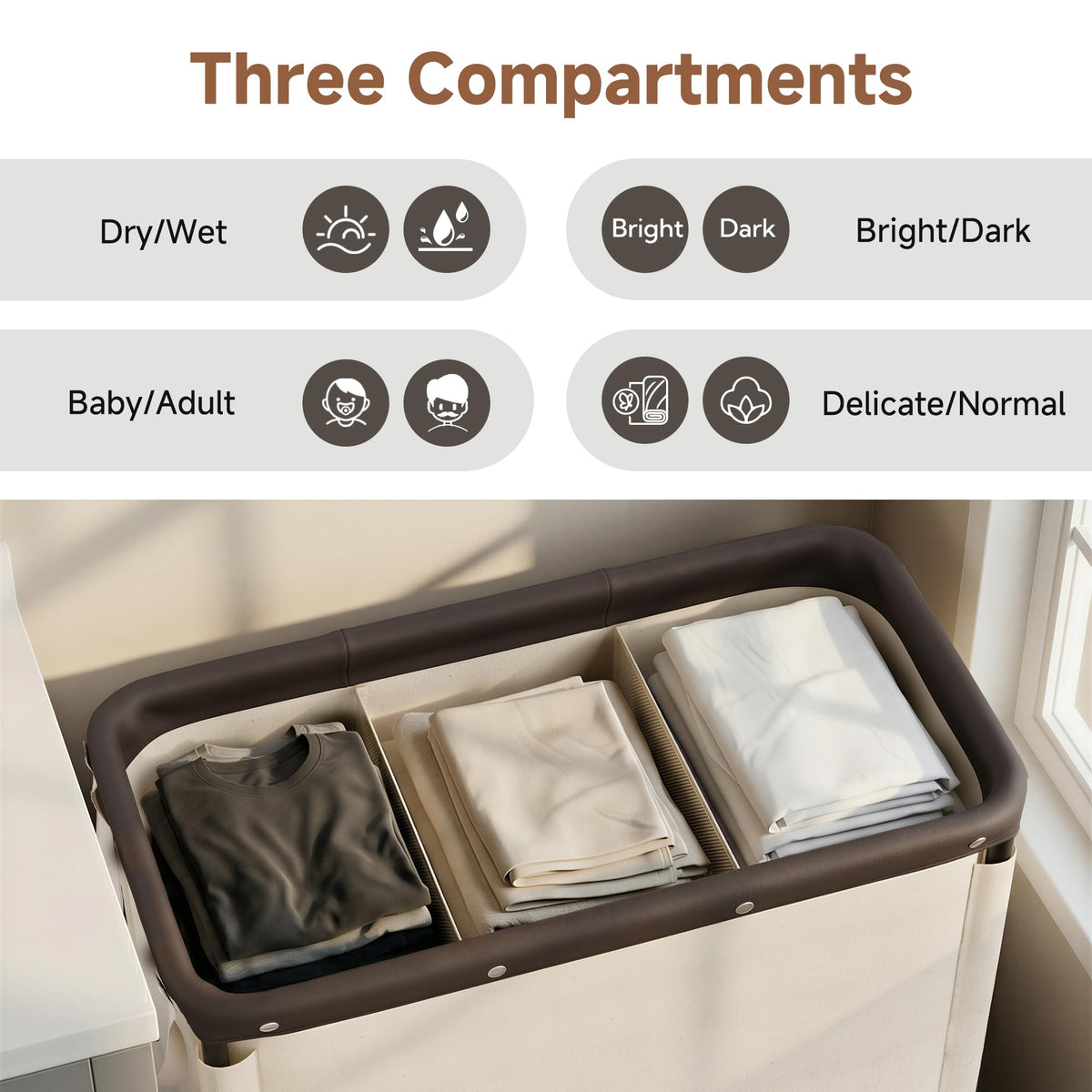 StorageWorks rolling laundry cart with 360° wheels for smooth transport.
