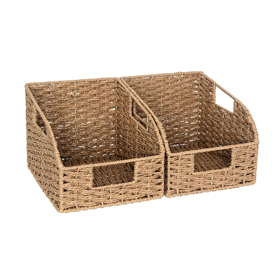 StorageWorks round paper rope storage basket orange 2-pack for pantry organization.