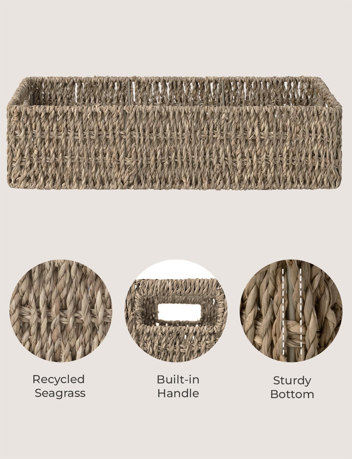 StorageWorks seagrass basket blends natural texture with bathroom storage
