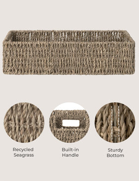 StorageWorks seagrass basket blends natural texture with bathroom storage