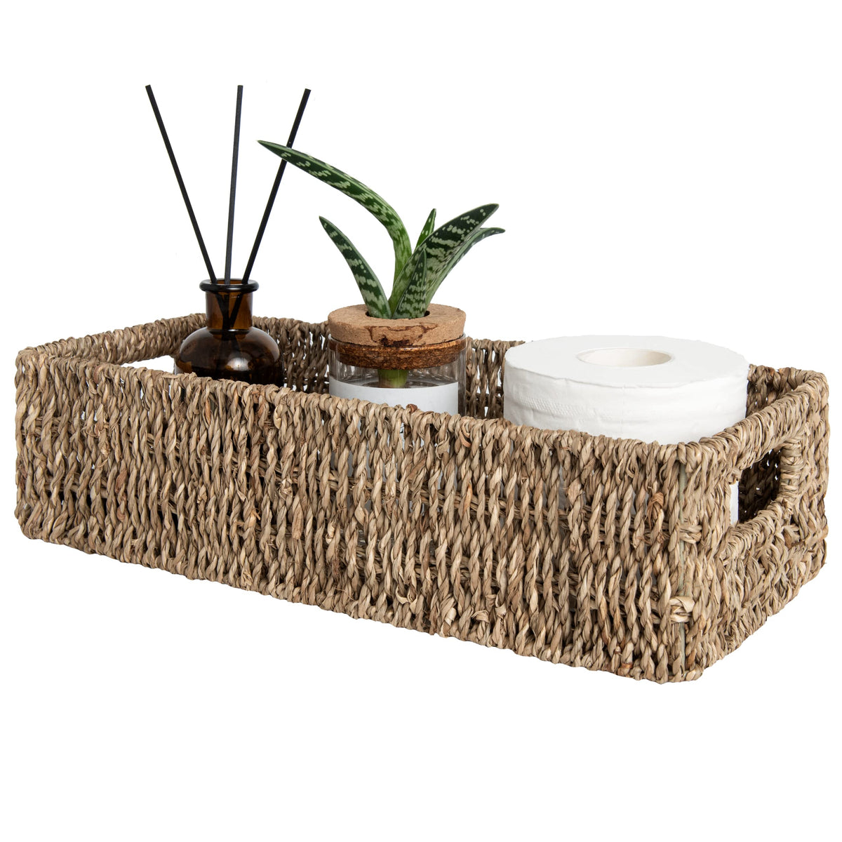 StorageWorks seagrass basket with built-in handles for easy bathroom transport