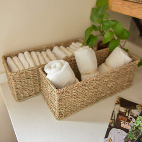 StorageWorks seagrass-basket-handwoven-texture showcases natural texture for stylish organization.