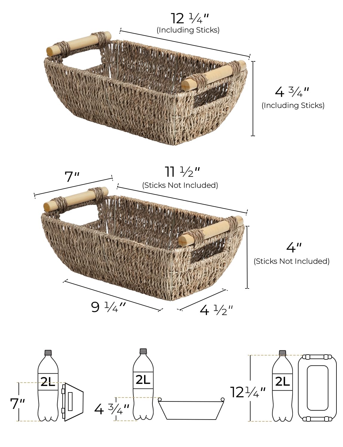 StorageWorks seagrass basket on bathroom vanity keeps cosmetics organized