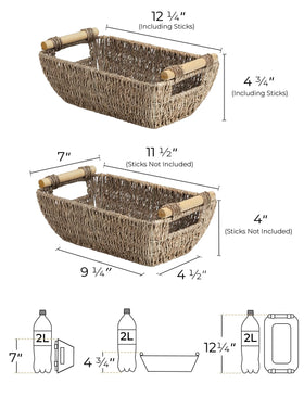 StorageWorks seagrass basket on bathroom vanity keeps cosmetics organized