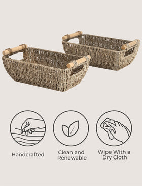 StorageWorks seagrass basket on entryway table for quick organized drop-offs