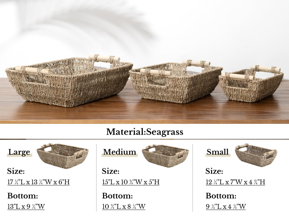 StorageWorks seagrass basket for makeup on vanity