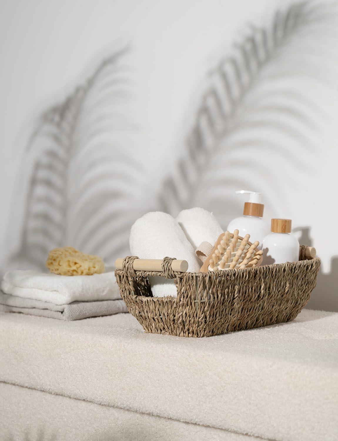 StorageWorks seagrass basket on office desk stores stationery neatly