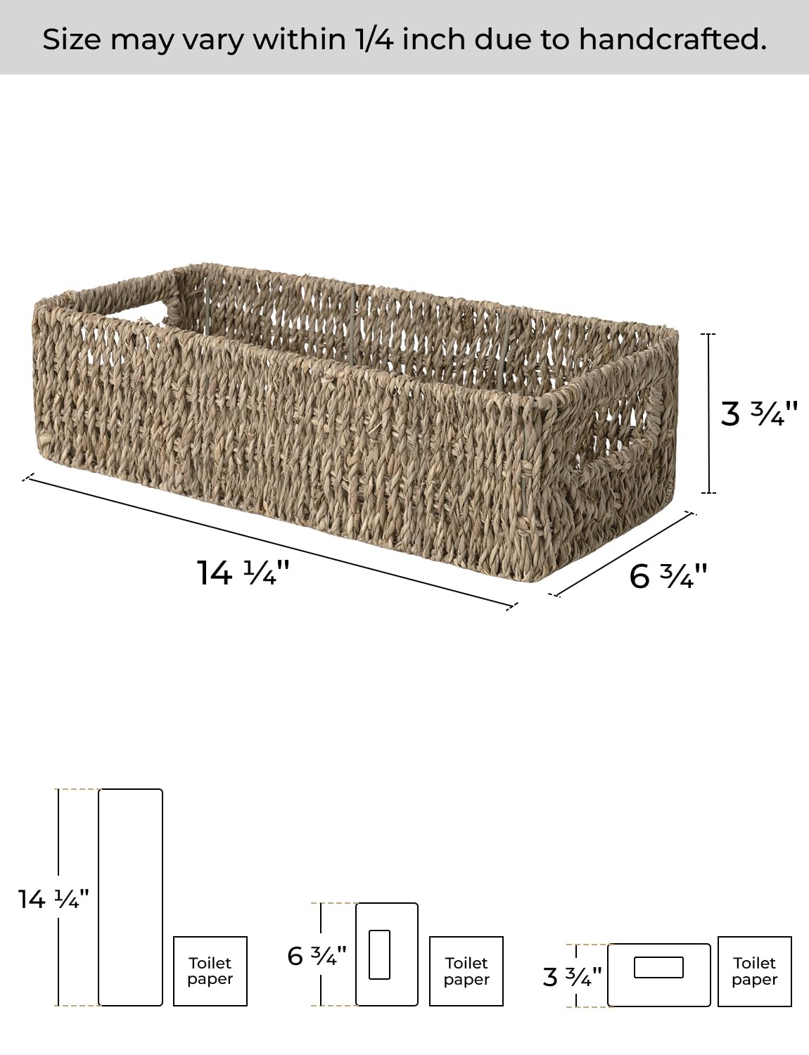 StorageWorks seagrass basket on toilet tank top for tidy essentials