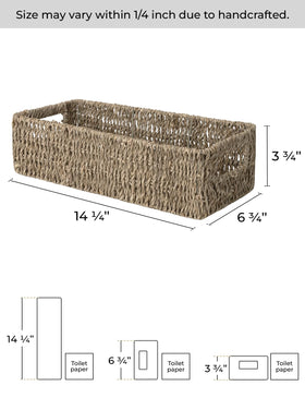 StorageWorks seagrass basket on toilet tank top for tidy essentials
