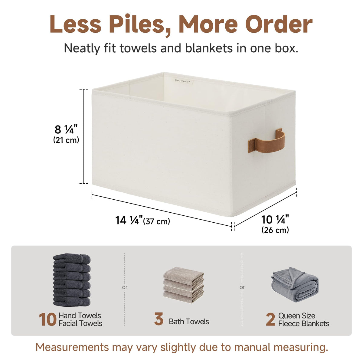 StorageWorks bin on shelf ideal for linen, bathroom, pantry.