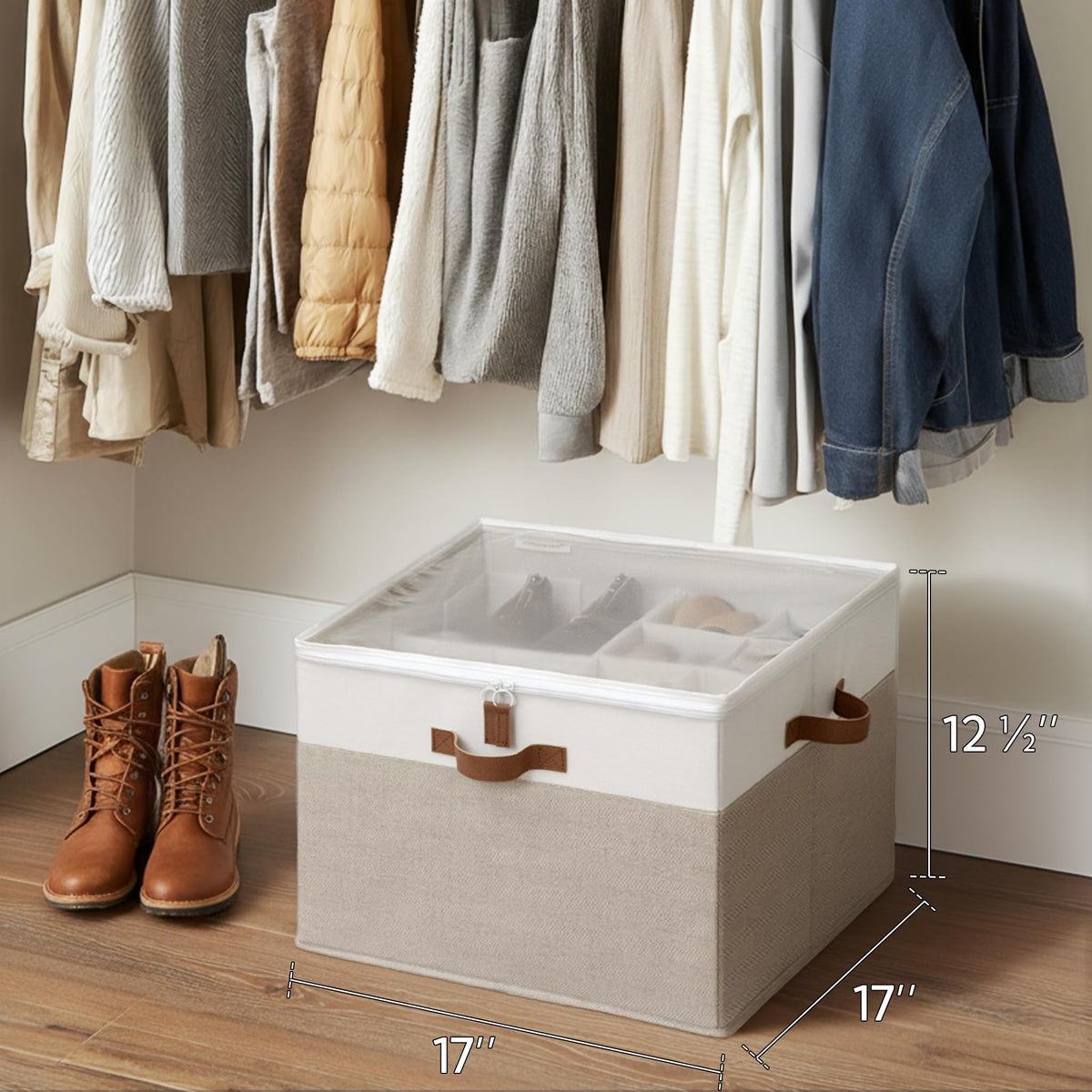 StorageWorks 17x17x12 inch shoe bin fits entryways and dorms.