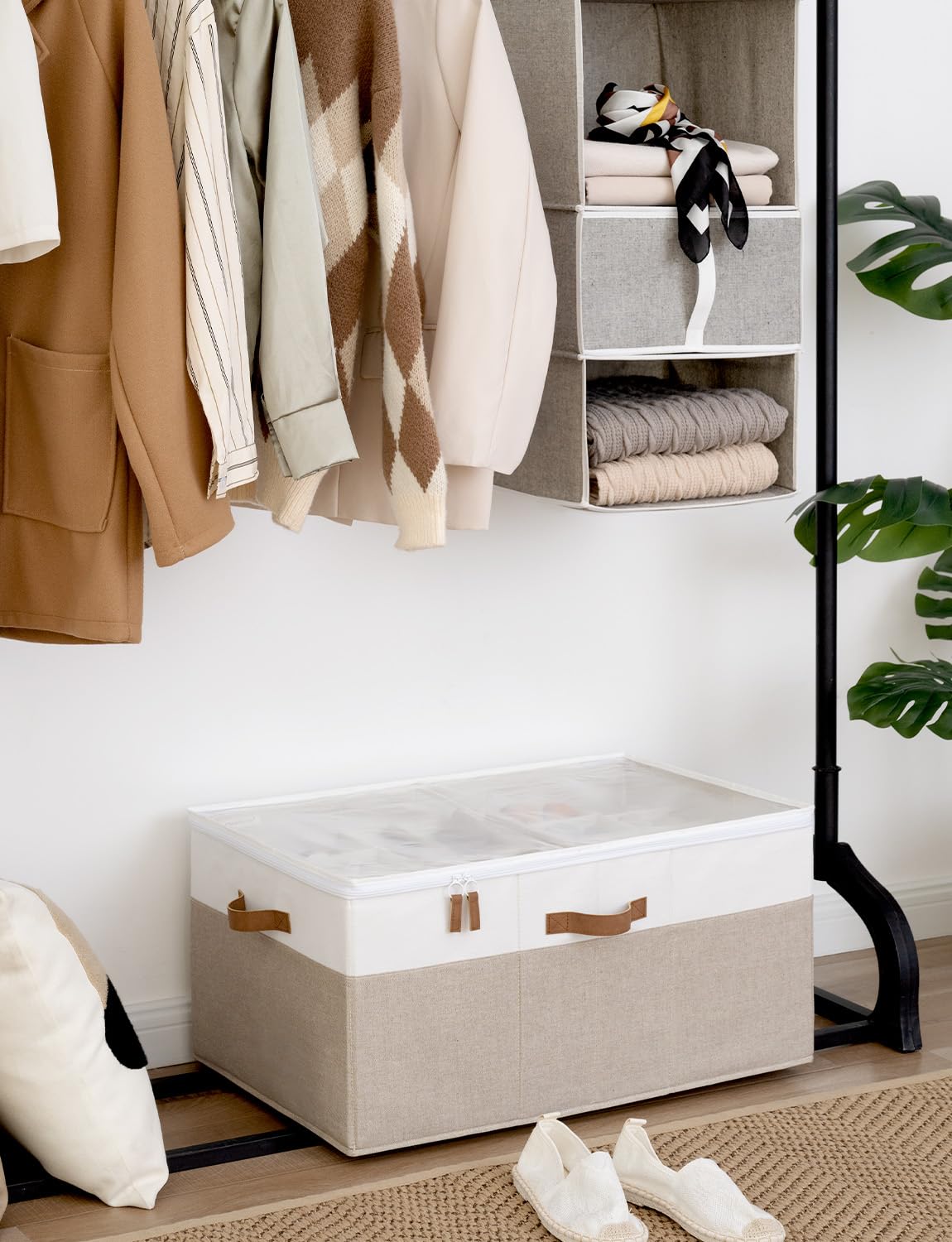 StorageWorks cubby with adjustable dividers, customize compartments for different shoe sizes