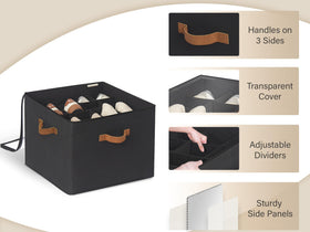 StorageWorks shoe organizer measures 17x17x12.5 inches and fits up to sixteen pairs.