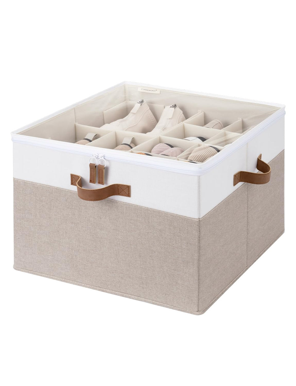 StorageWorks shoe organizer in closet keeps pairs neatly aligned and accessible.
