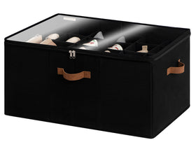StorageWorks shoe organizer in closet with lid for easy viewing.