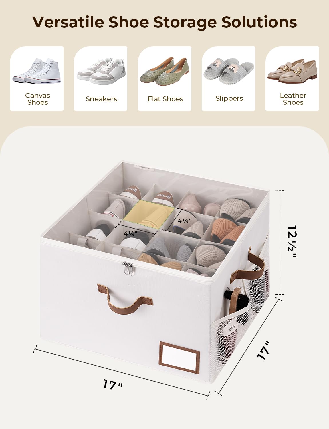 StorageWorks shoe organizer's divided compartments keep pairs separated and easy to locate.
